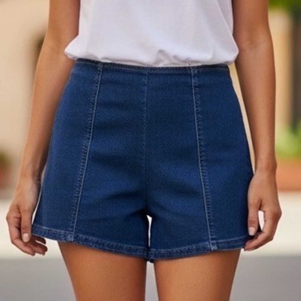 Rewash Womens High Rise Knit Denim Micro Shorts Dark Wash Blue Bodycon Y2K 5/27